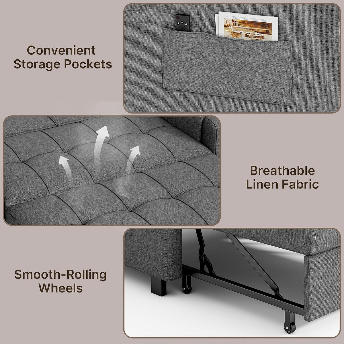 Gizoon Convertible Sofa Bed Modern Couch Bed & Small Loveseat Sleeper, Grey