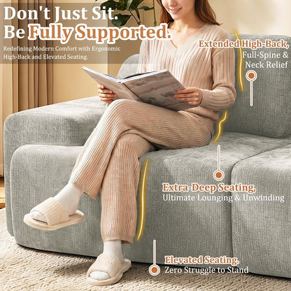 122" U Shaped Oversized Cloud Couch, Comfort Boneless Sectional Couches for Living Room, Modular Sofa High Back & Extra Deep Seat, No Assembly, Soft Chenille(Light Grey, 122 inch-U shaped（3+2）)