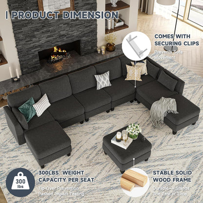 Modular Sectional Sofa, 6 Seat Modular Sleeper Sofa Couch, Dark Grey
