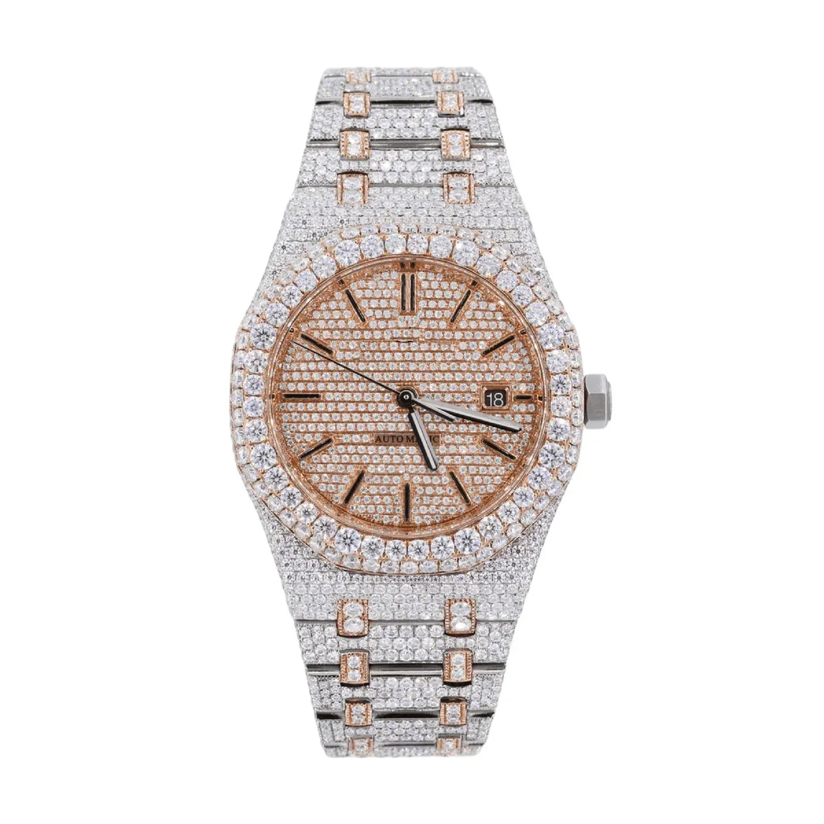 41mm Rose Gold Dial Iced Out Diamond Watch
