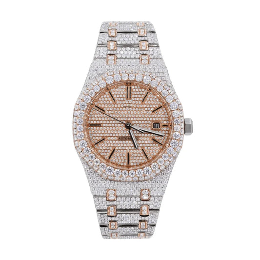 41mm Rose Gold Dial Iced Out Diamond Watch