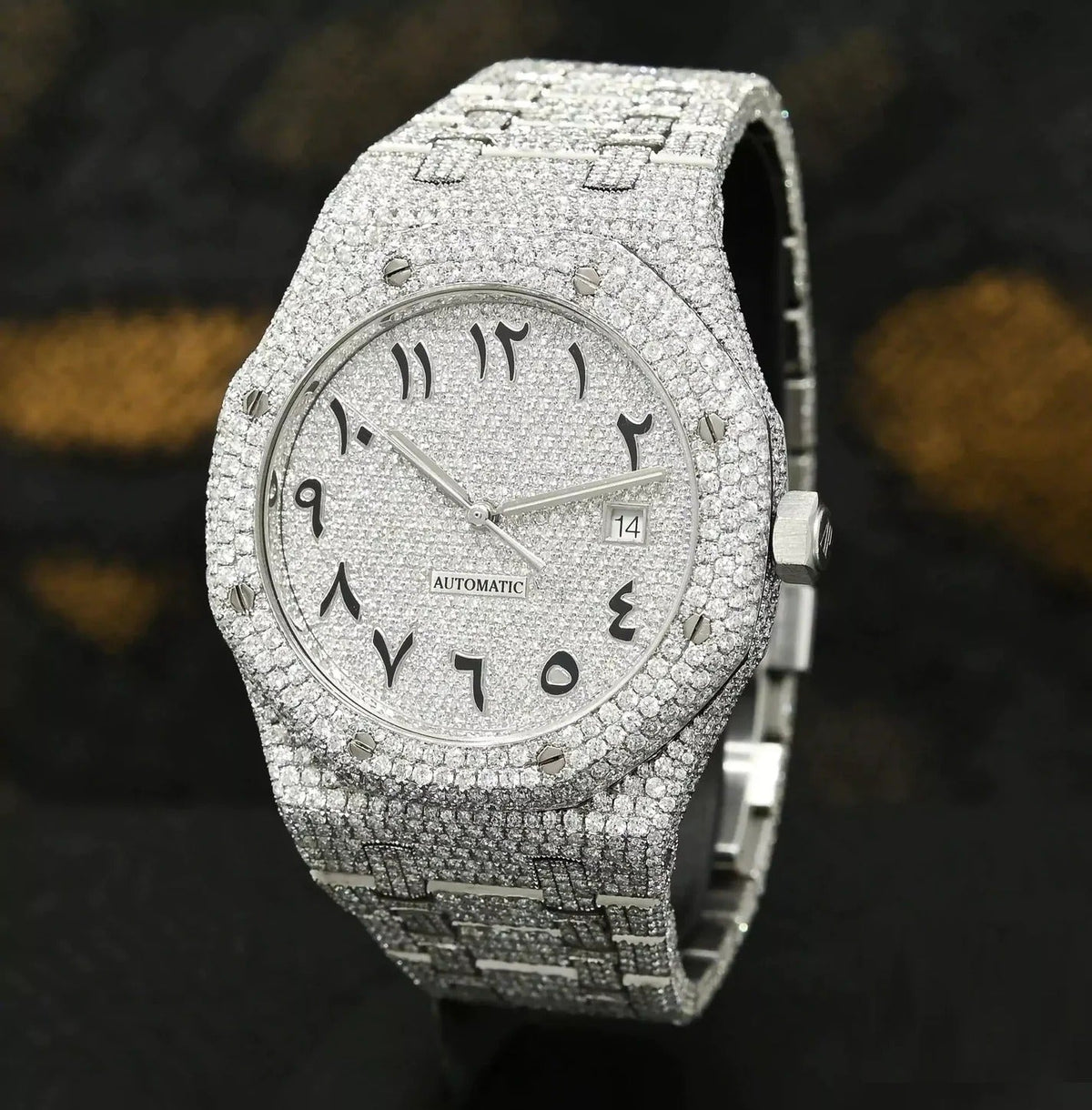 Luxurious 41mm White Arabic Dial Diamond Watch