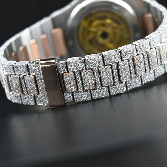 Swiss Eta Automatic Movement Two Tone VVS Moissanite Diamond Watch