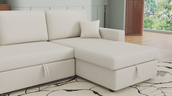 81" L Shaped Convertible Sleeper Sectional Sofa Bed, Beige