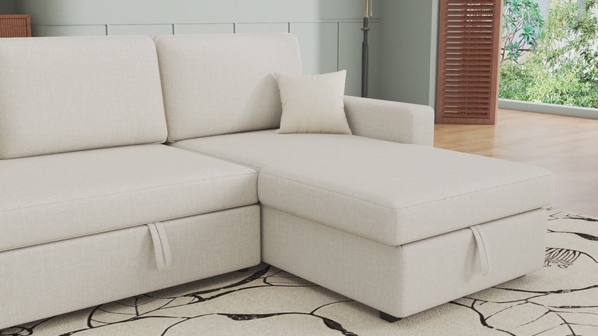 81" L Shaped Convertible Sleeper Sectional Sofa Bed, Beige