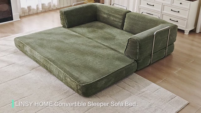 Folding Sofa Bed, Convertible Sleeper Chair, Corduroy Boneless Couch