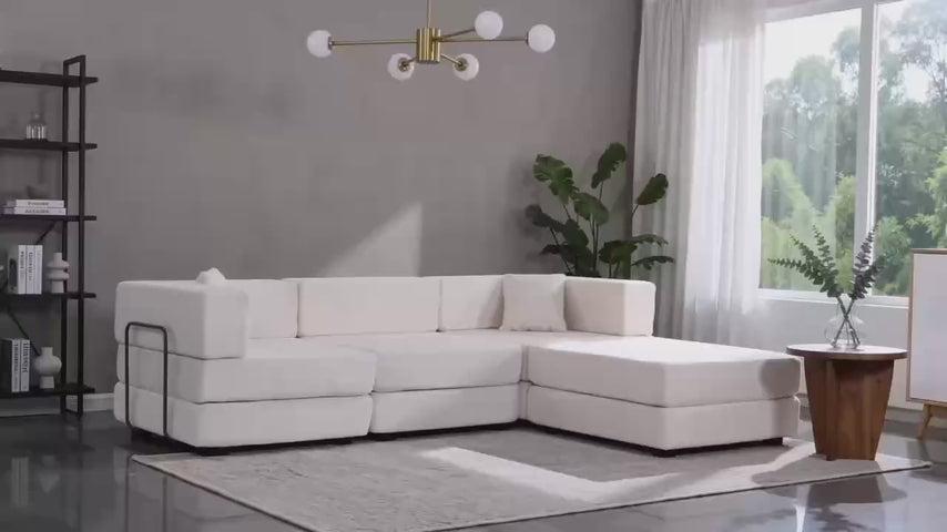 L Shaped Modular Sofa Bed, Modular Sectional Sofa with 8 Movable Cushions