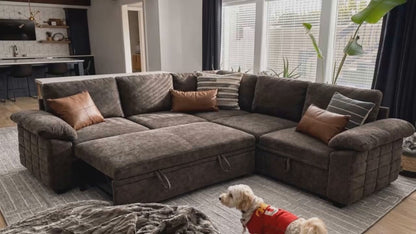 L-Shaped Pull Out Sofa Bed with Storage, 3-Seater Reversible Chaise Sleeper Couch for Small Spaces & Living Room