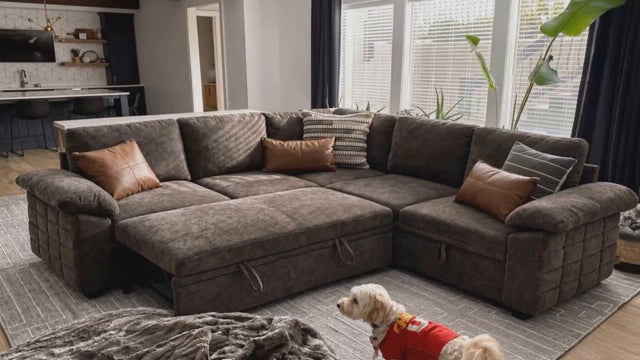 L-Shaped Pull Out Sofa Bed with Storage, 3-Seater Reversible Chaise Sleeper Couch for Small Spaces & Living Room