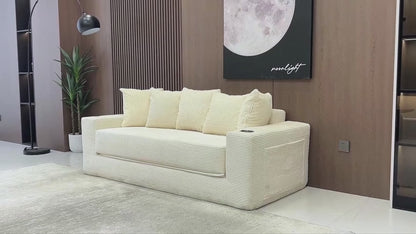 76" Convertible Sofa Bed, Corduroy Boneless Couch with Cup Holders & Pocket