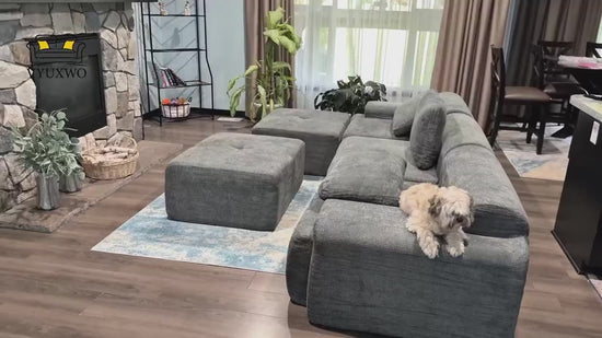 122" U Shaped Oversized Cloud Couch, Comfort Boneless Sectional Couches for Living Room, Modular Sofa High Back & Extra Deep Seat, No Assembly, Soft Chenille(Light Grey, 122 inch-U shaped（3+2）)