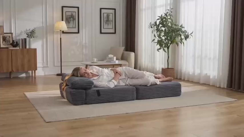 Folding Sofa Bed Convertible 4 in 1 Sleeper Chair Beige Single