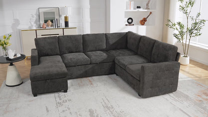 104" Sectional Sleeper Sofa Bed, 7 Seat Pull Out Couch with Storage, Gray