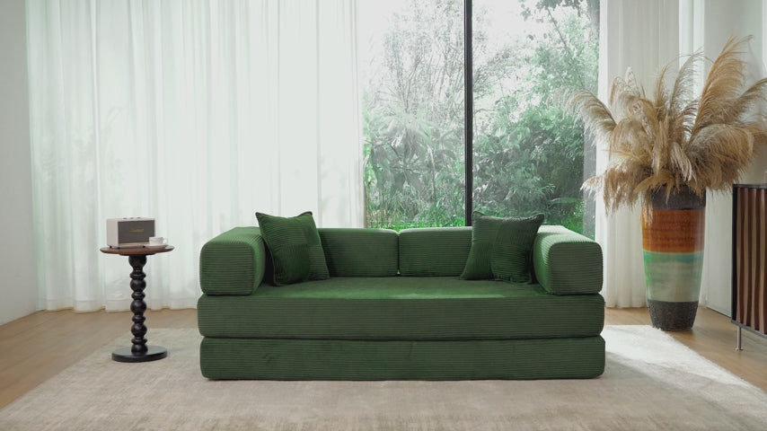 Convertible Futon Sofa Bed - Boneless Couch for Living Room with High Backrest - Futon Sleeper Sofa with Reinforced Anti-Wobble Support Frame - Modular Pull Out Couch No Assembly,Forest Green