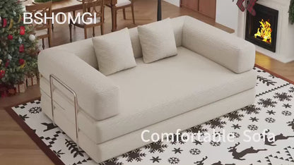 BSHOMGI 4 in 1 Convertible Sofas Boneless Couches, Modern Corduroy Futon Bed, Modular Sofa with Pull-Out Bed, LoveSeat for Living Room, Small Space Apartment (Beige, 53.15" Double Sofa)