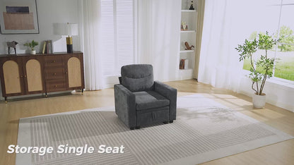 81" Sectional Sleeper Sofa Bed, 5 Seat Pull Out Couch with Storage Beige