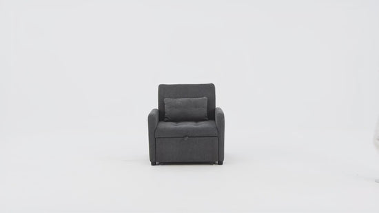Convertible Sleeper Chair-Fabric Futon Sofa Bed, Single Sleeper Sofa, Small Couch Bed with USB Port, Foldable Table, Pillow, Adjustable Backrest for Dorm/Bedroom/College Darkgrey