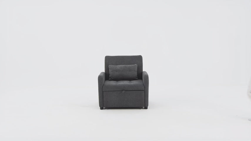 Convertible Sleeper Chair-Fabric Futon Sofa Bed, Single Sleeper Sofa, Small Couch Bed with USB Port, Foldable Table, Pillow, Adjustable Backrest for Dorm/Bedroom/College Darkgrey