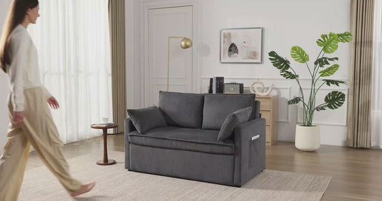 86” Extended Convertible Sofa Bed, Loveseat Sleep Sofa with USB Ports, Pull Out Couch with 6-Position Adjustable Backrest, Corduroy Couch Bed with Side Pockets for Living Room, Dark Grey