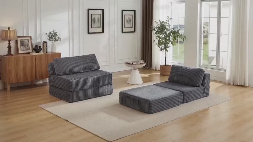 Folding Sofa Bed Convertible 4 in 1 Sleeper Chair Beige Single