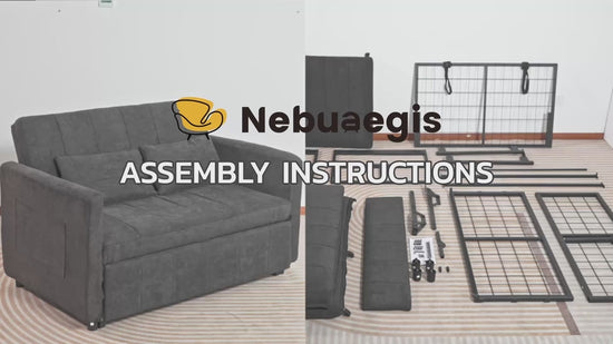 Nebuaegis Sleeper Sofa Bed,3-in-1 Convertible Pull Out Couch with Adjustable Backrest for Living Room,Loveseat Sofa Bed with Side Pockets,Easy Assembly,Beige,1 PCS