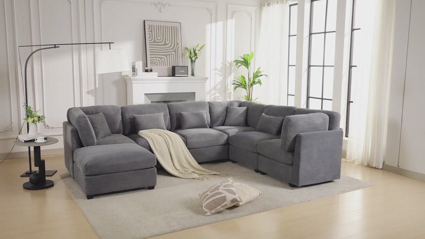 104" Sectional Sleeper Sofa Bed, 7 Seat Pull Out Couch with Storage, Gray