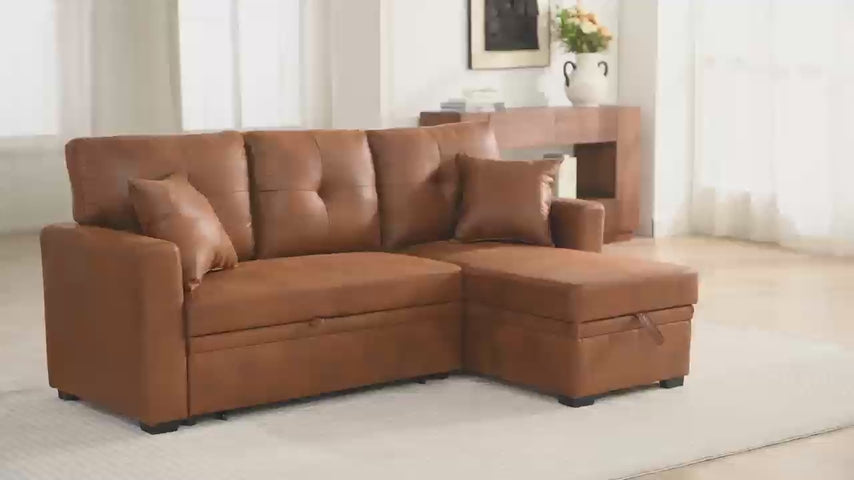 L-Shaped Pull Out Sofa Bed with Storage, 3-Seater Reversible Chaise Sleeper Couch for Small Spaces & Living Room