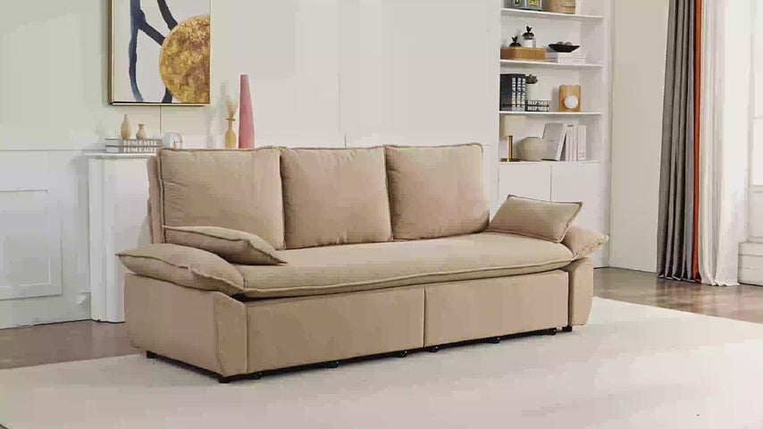 KEIKI 73.2" Queen Convertible Sofa Bed, 3-in-1 Pull-Out Futon Couch with Chaise Lounge Comfort, Soft Velvet Cloud Loveseat for Home Theater, Gaming Lounge, Entertainment Room & Living Space Seating