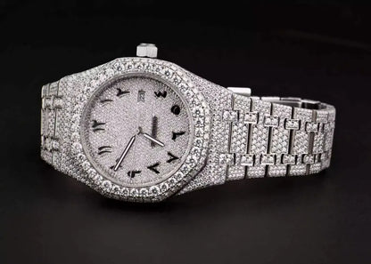 Luxurious 41mm White Arabic Dial Diamond Watch