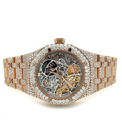 Exclusive Skeleton Rose Gold Dial Diamond Watch
